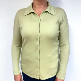 Pistachio Green Cashmere Shirt Style Cardigan Large