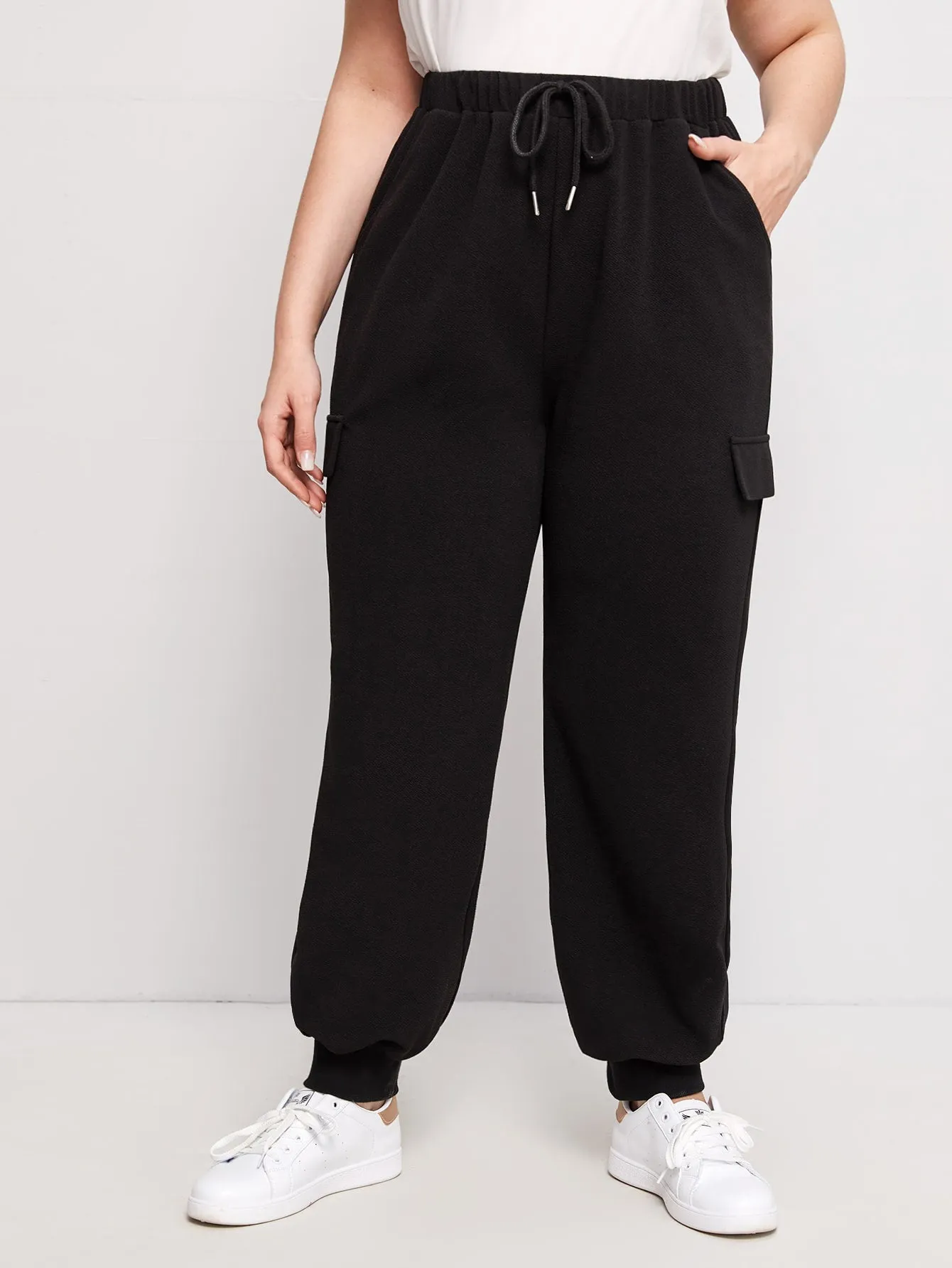 Plain Drawstring Long Plus Size Sweatpants