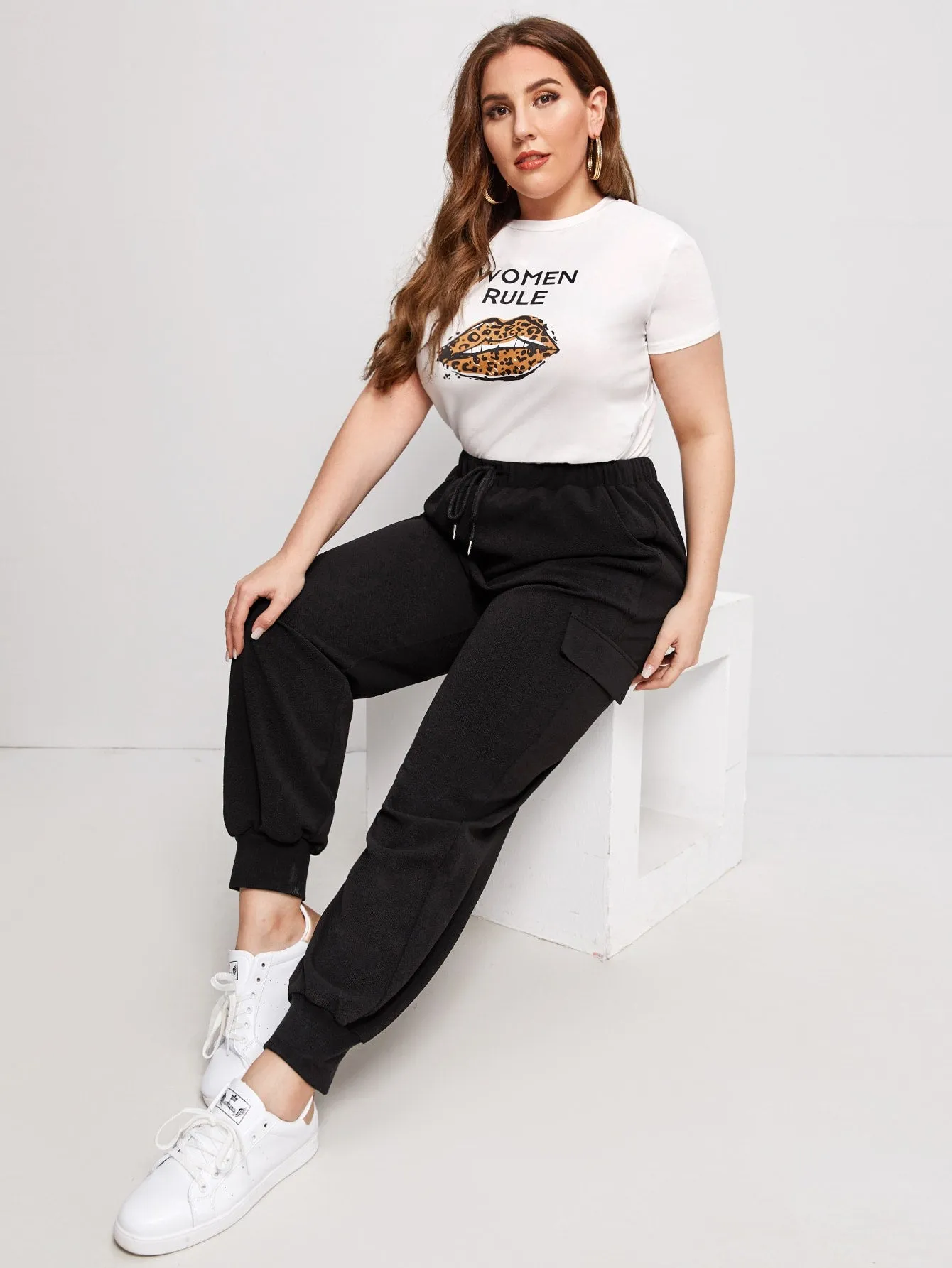 Plain Drawstring Long Plus Size Sweatpants