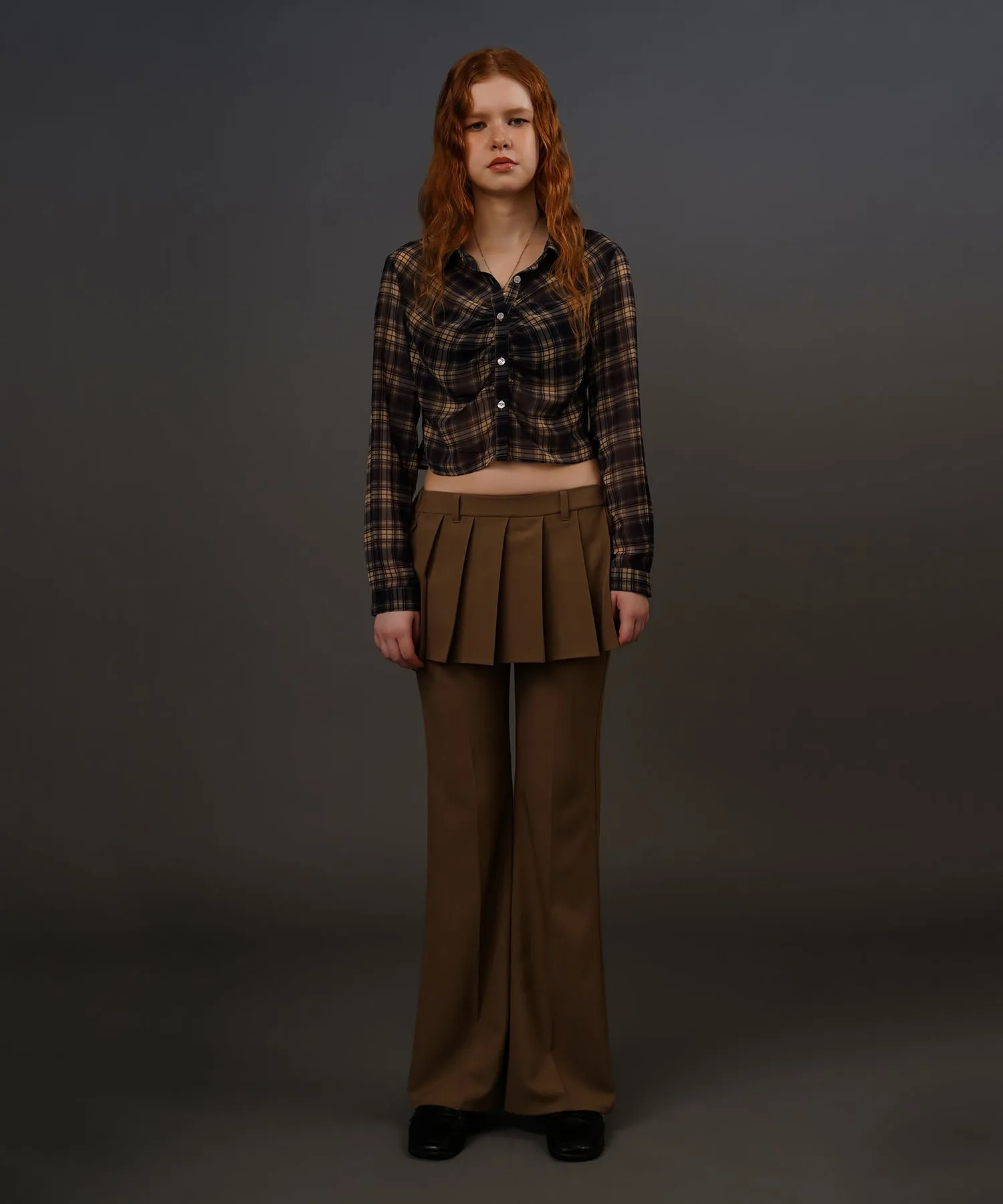 Pleats skirt layered flare pants