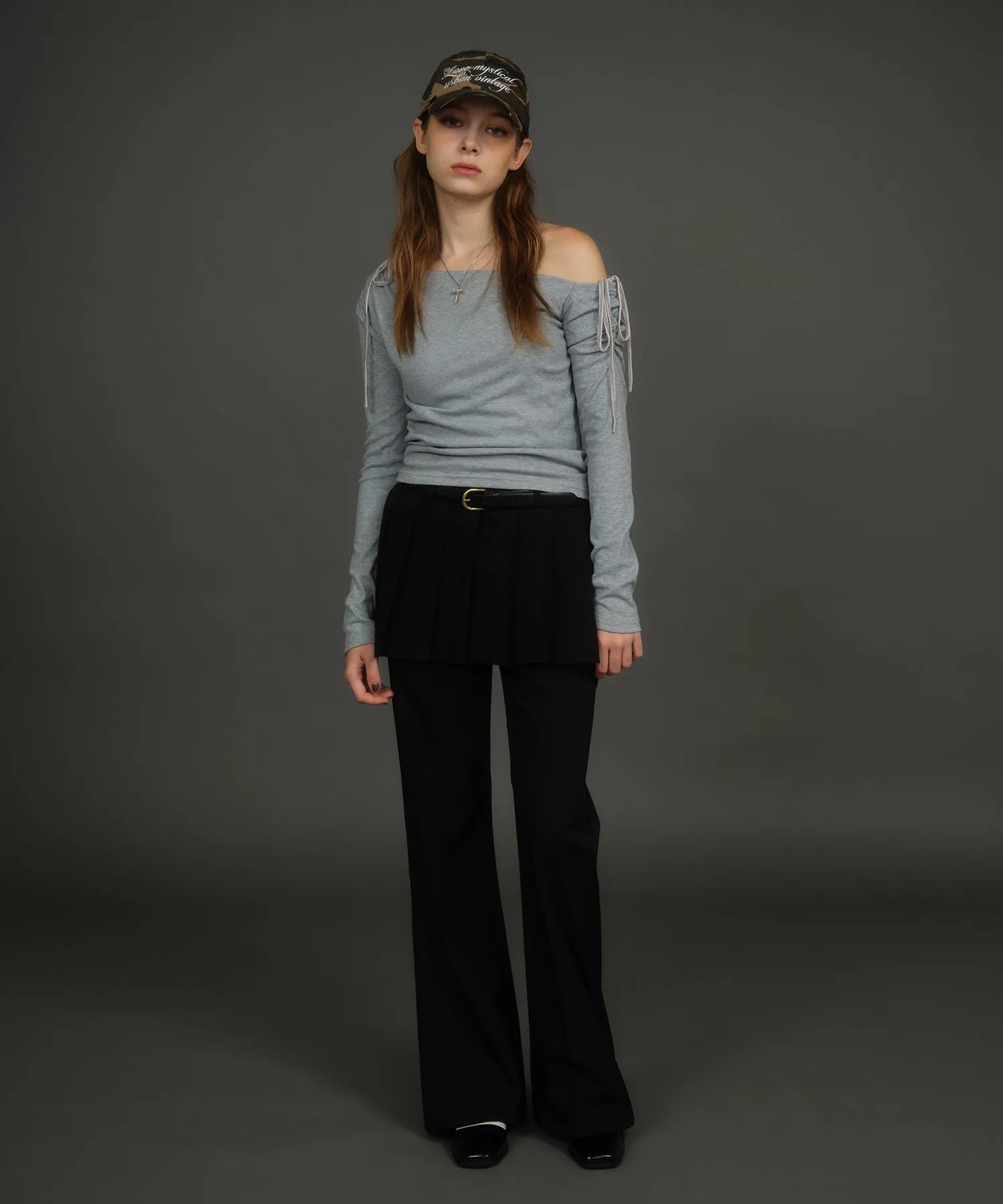 Pleats skirt layered flare pants