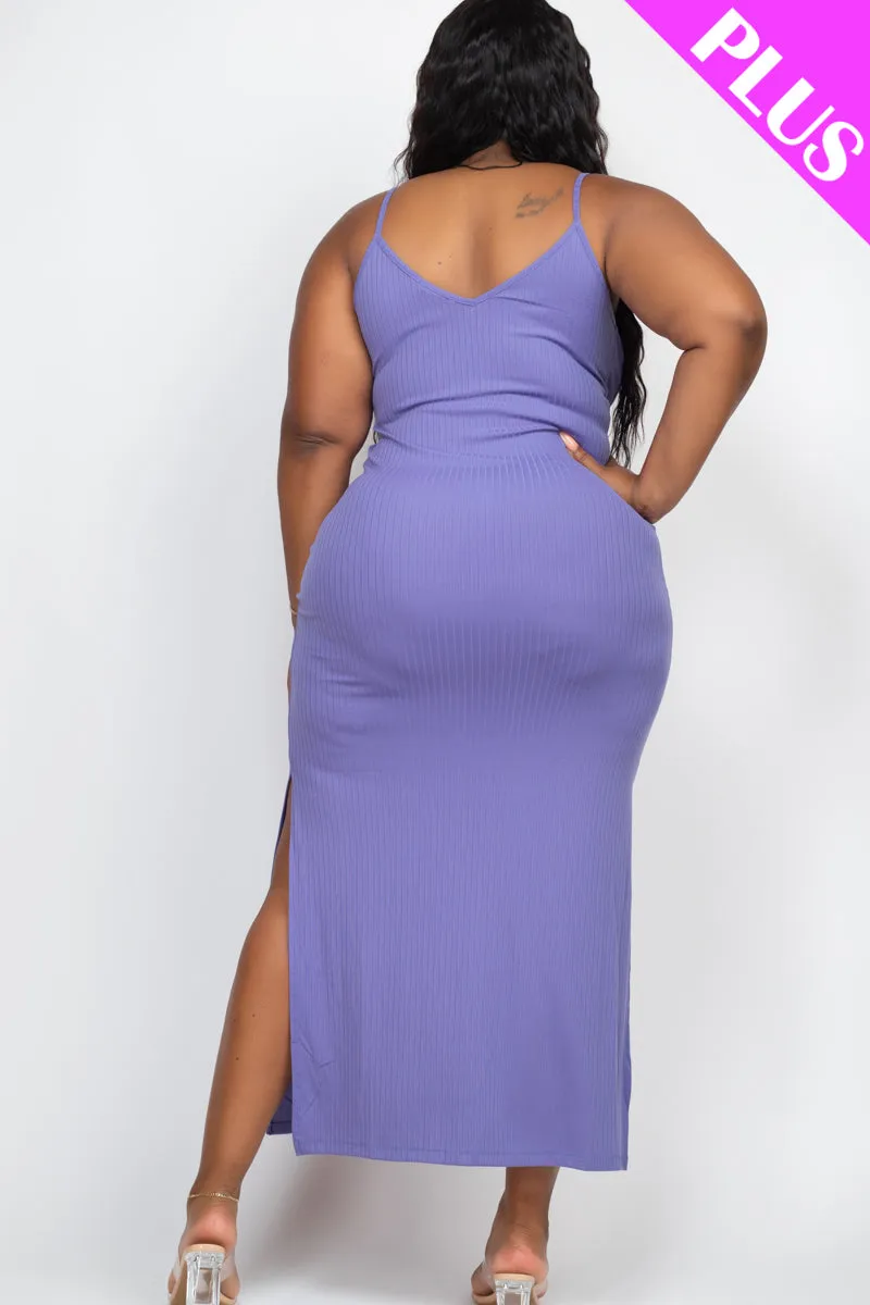 Plus Size Ribbed Side Slit Long Cami Maxi Dress