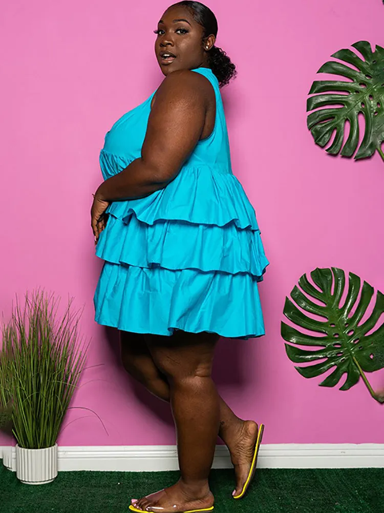 Plus Size Sleeveless Ruffle Layered  Mini Dress