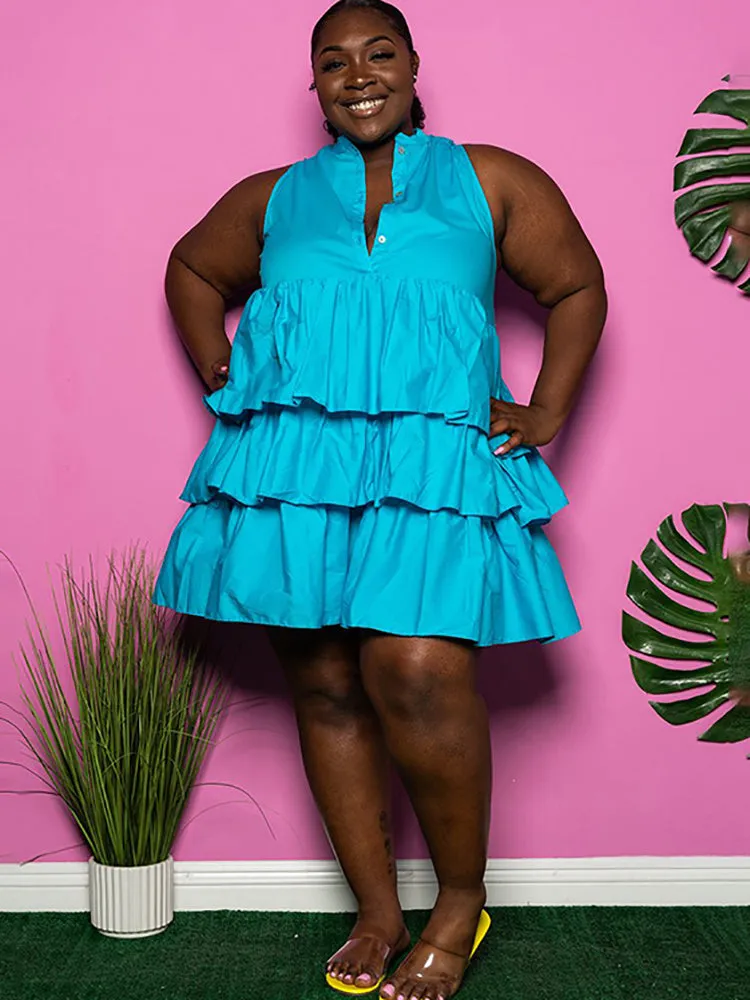 Plus Size Sleeveless Ruffle Layered  Mini Dress