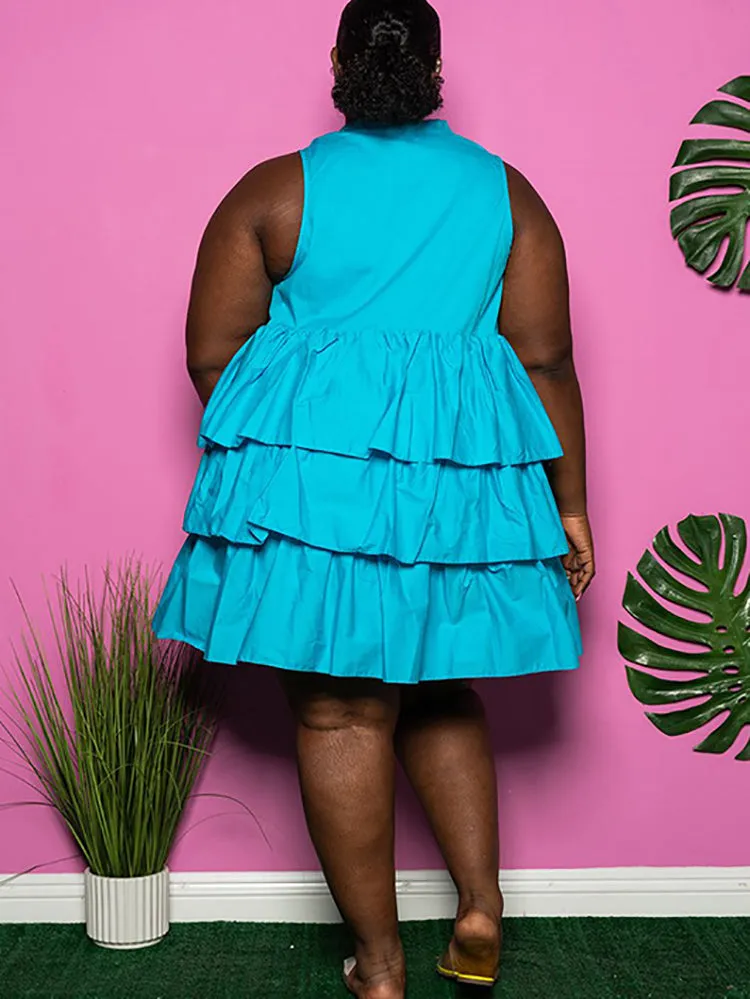 Plus Size Sleeveless Ruffle Layered  Mini Dress
