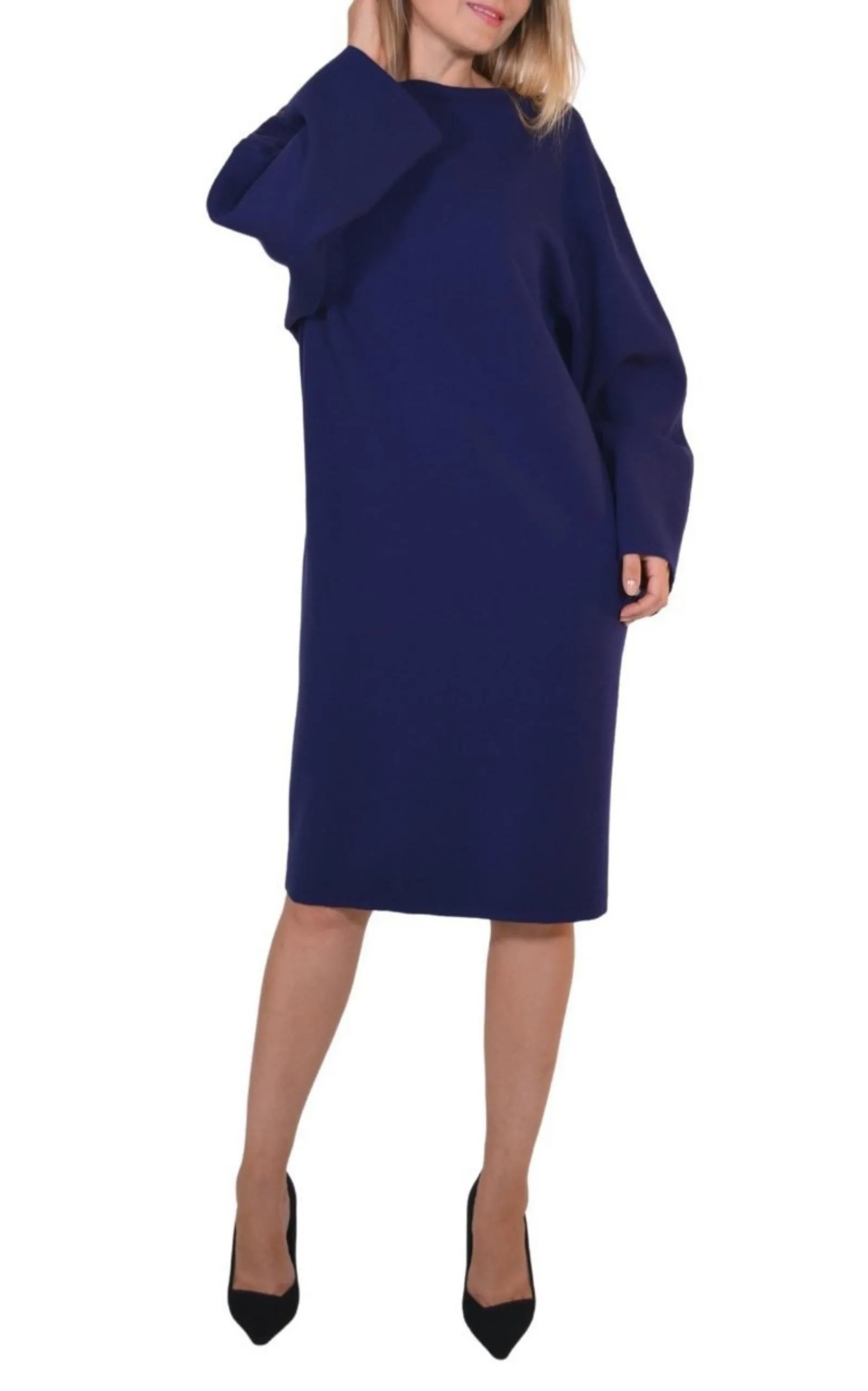 Purple Wool Midi Dolman Long Sleeve Dress