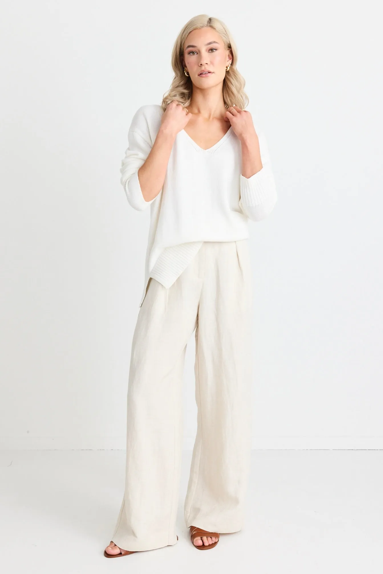 Quartz Ivory Relaxed V Neck Jumper