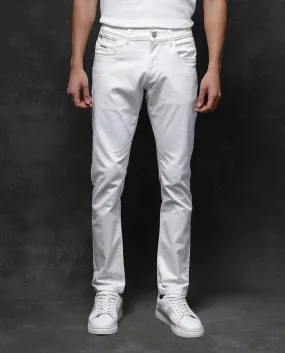 Rare Rabbit Men Corvo Off White Cotton Polyester Fabric Slim Fit Plain Denim Pant