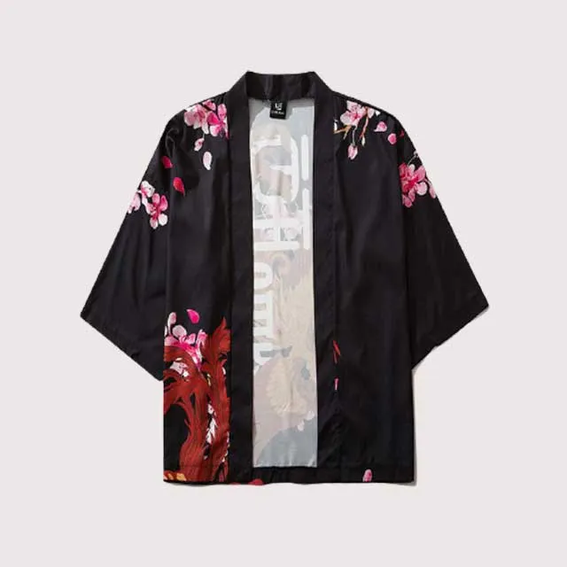 Red Floral Kimono Cardigan