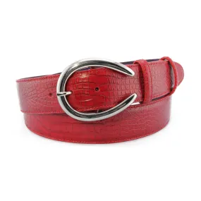 Red mock crocodile horseshoe prong belt