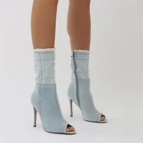 Revolve Sock Fit Peeptoe Boots in Light Denim