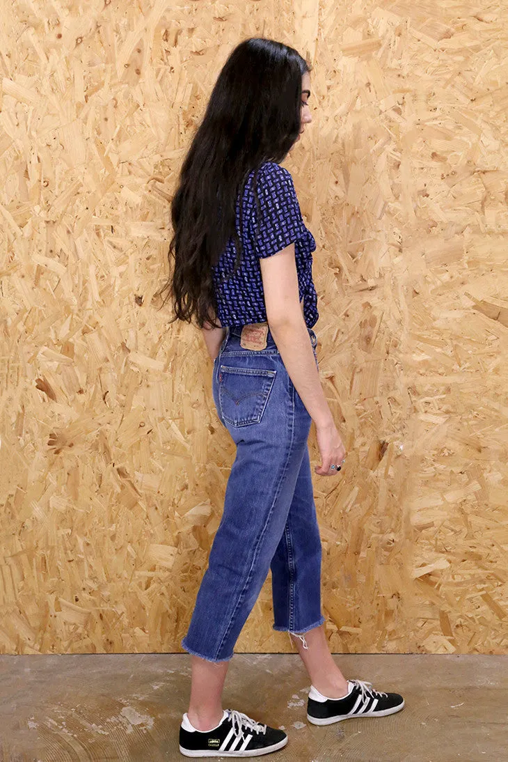 Reworked Blue Levi's Raw Hem Cut Offs