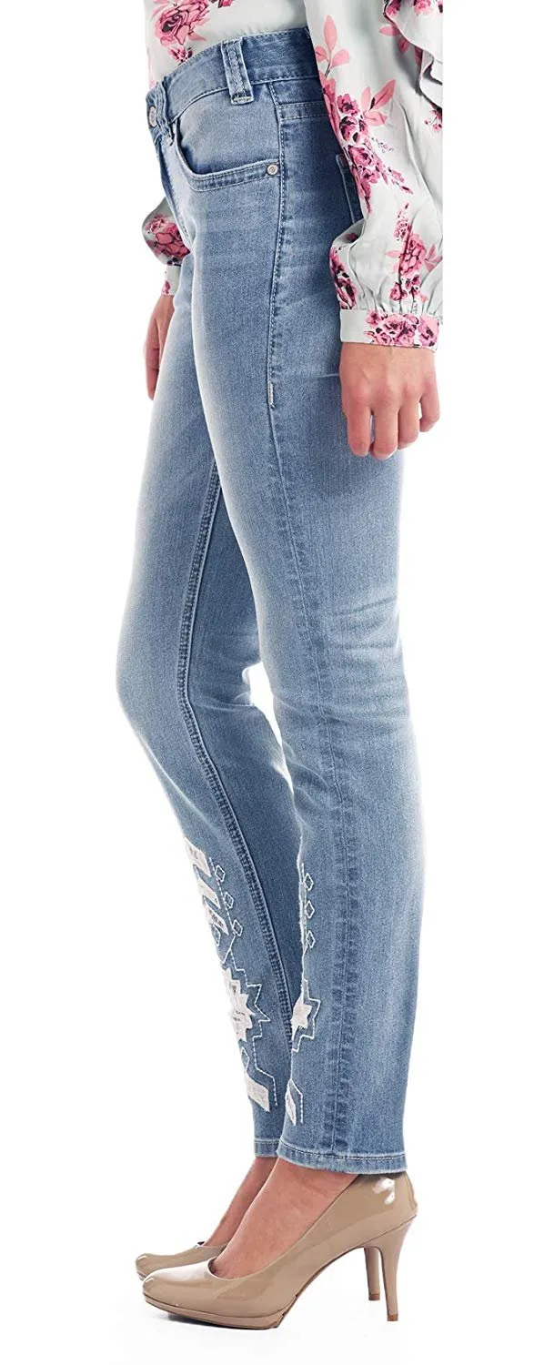 Rock & Roll Cowgirl Extra Stretch Lace Appliqué Embroidery Mid-Rise Skinny Jean, 26