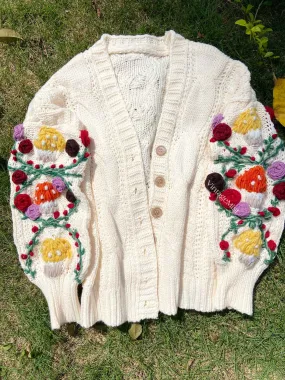 Rose Embroidery Mushroom Cardigan