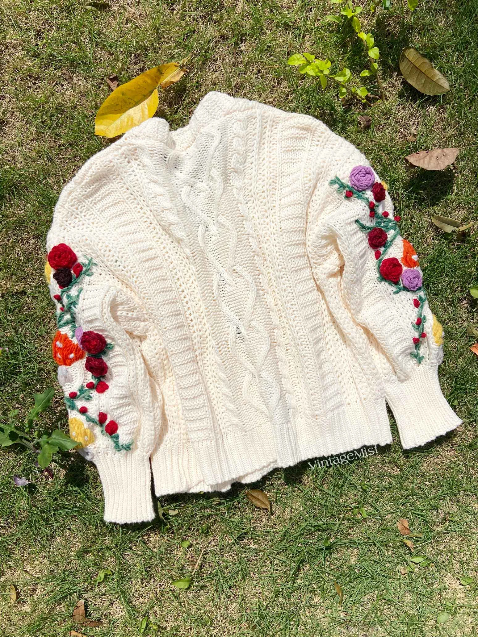 Rose Embroidery Mushroom Cardigan