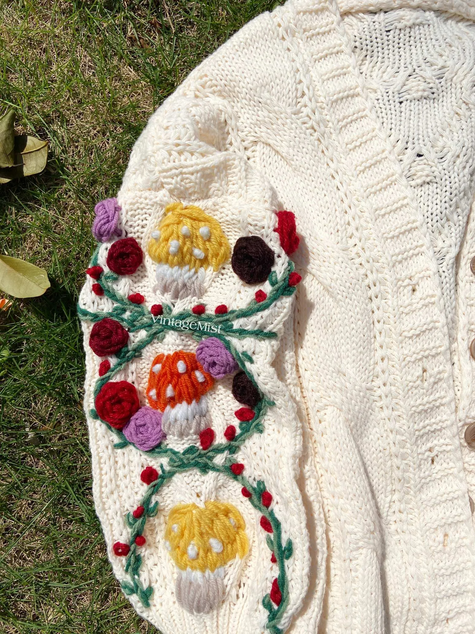 Rose Embroidery Mushroom Cardigan