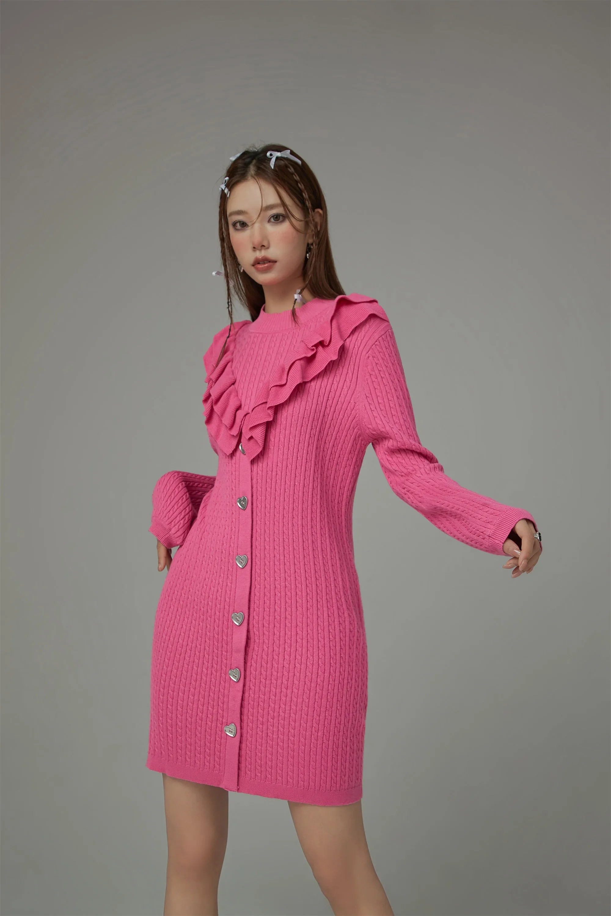 Ruffle Heart Button Knit Dress