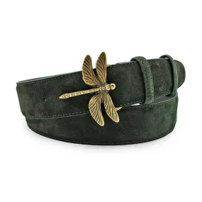 Seaweed Green Suede Crystal Dragonfly Belt