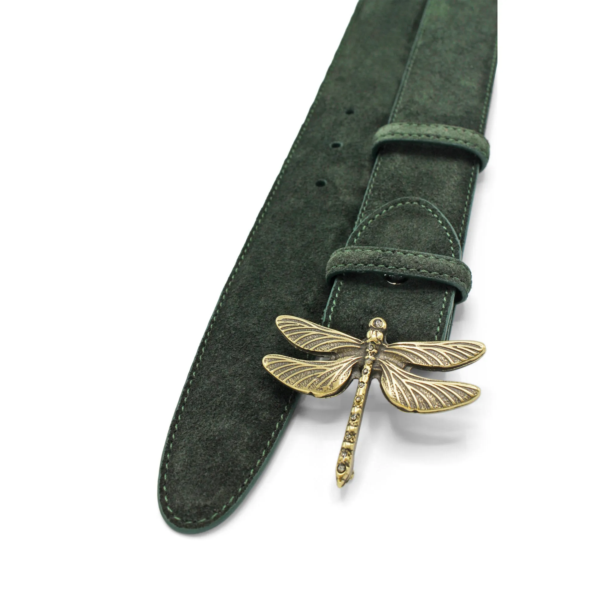 Seaweed Green Suede Crystal Dragonfly Belt