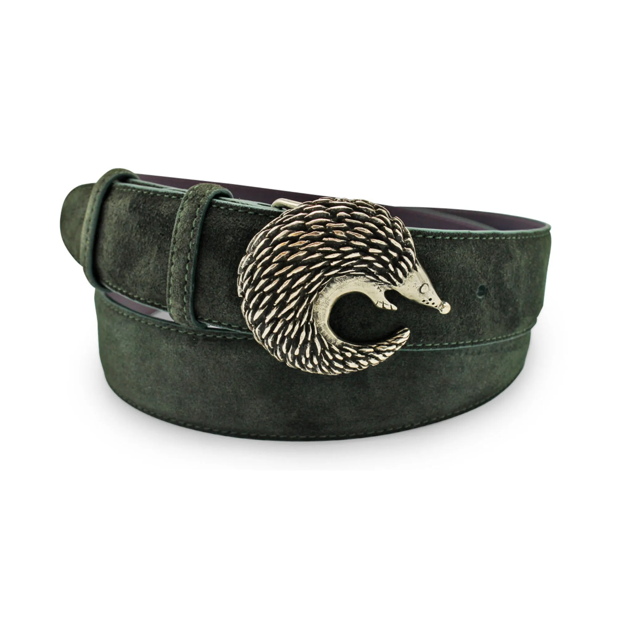 Seaweed Green Suede Hedgehog Belt