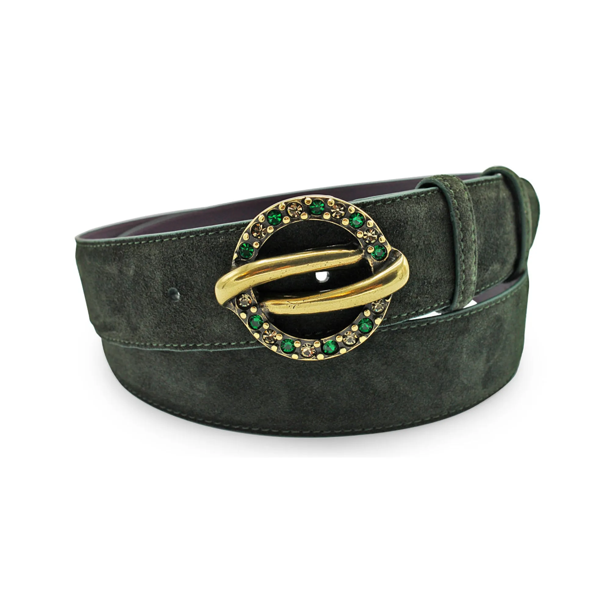 Seaweed Green Suede Saturn Crystal Belt