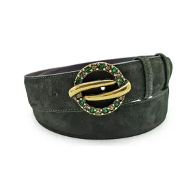 Seaweed Green Suede Saturn Crystal Belt