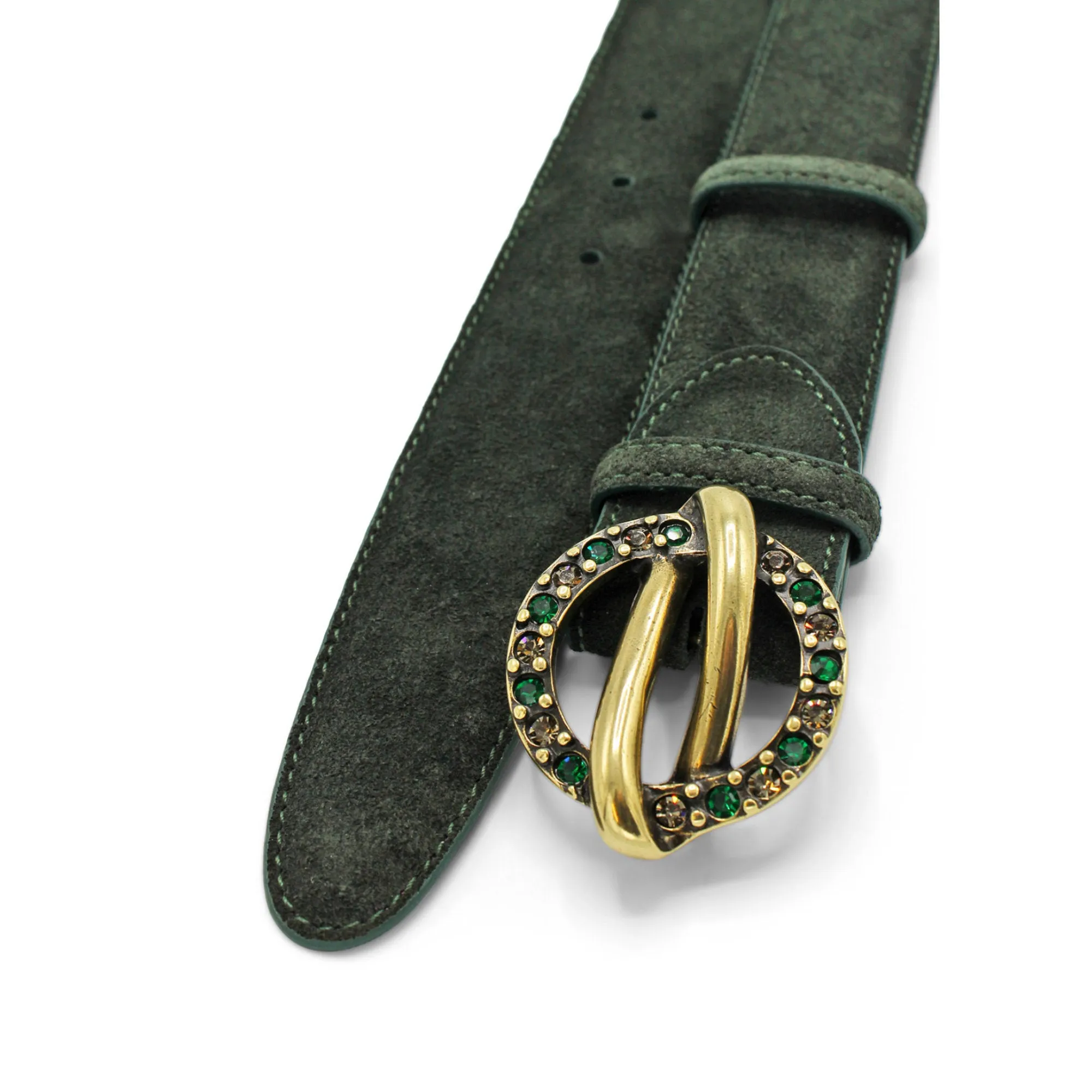 Seaweed Green Suede Saturn Crystal Belt