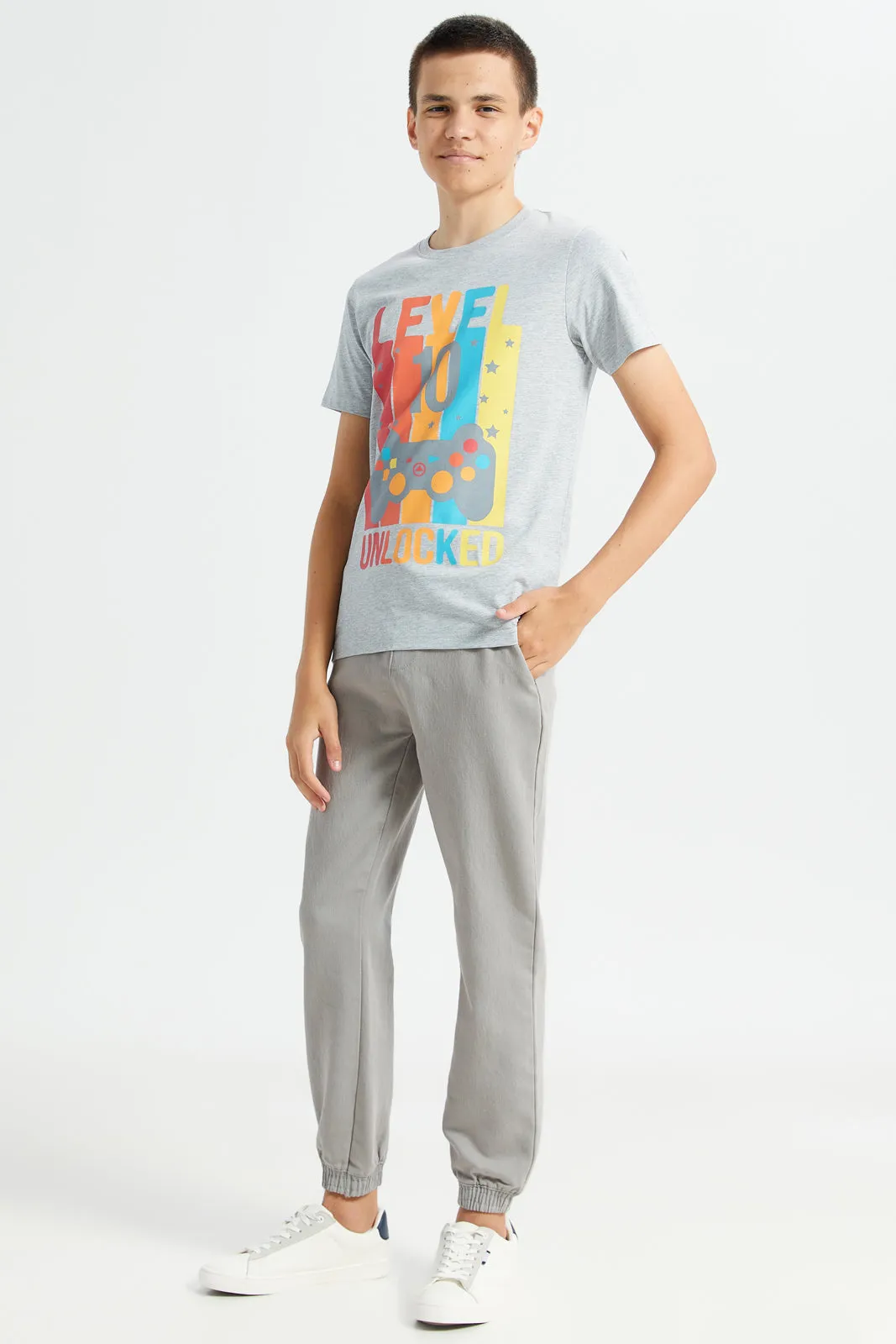 Senior Boys Grey Denim Jeans With Cuff