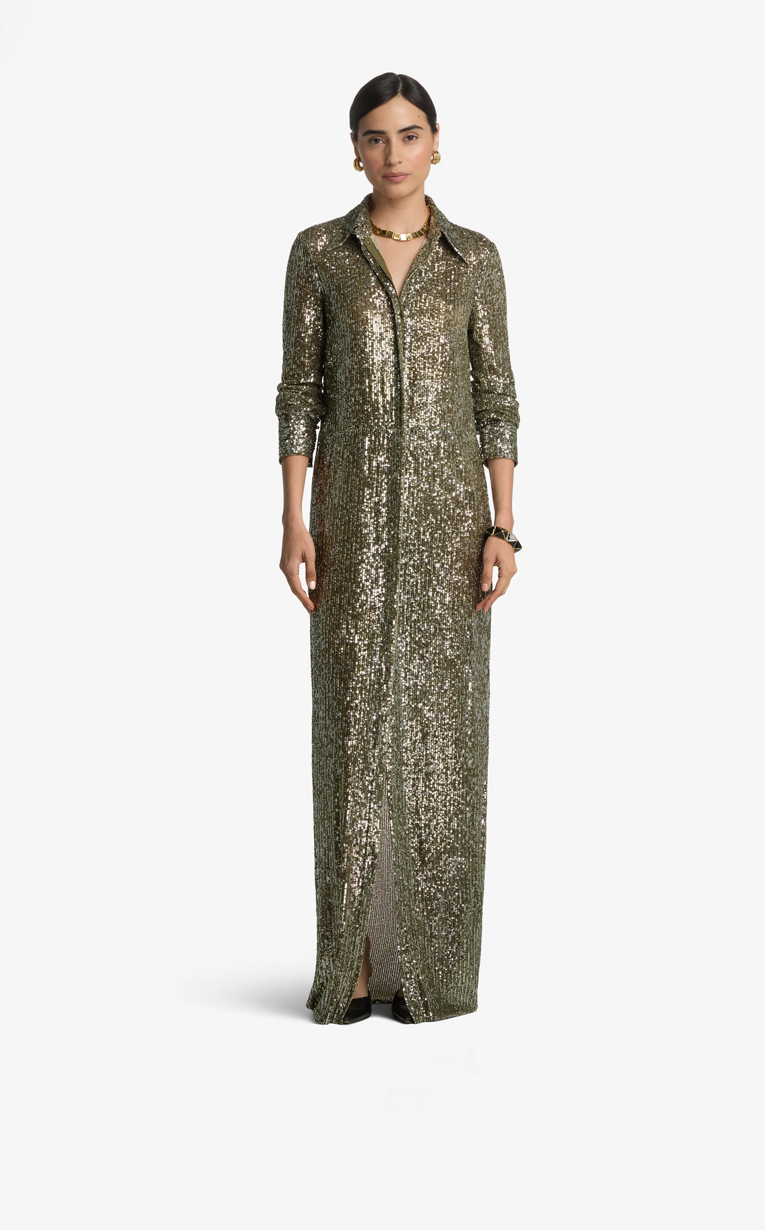 Sequin Knit Collared Gown