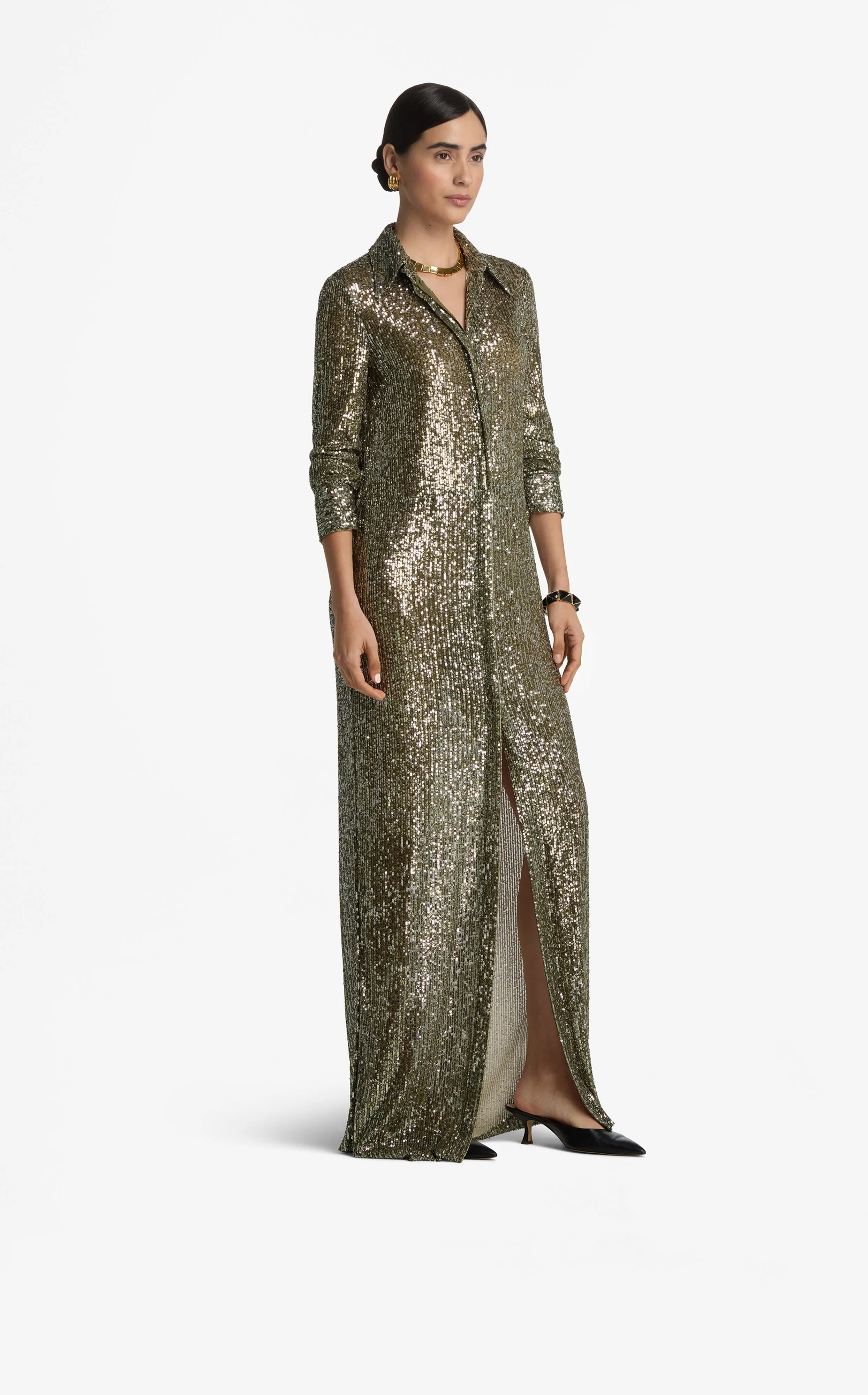 Sequin Knit Collared Gown