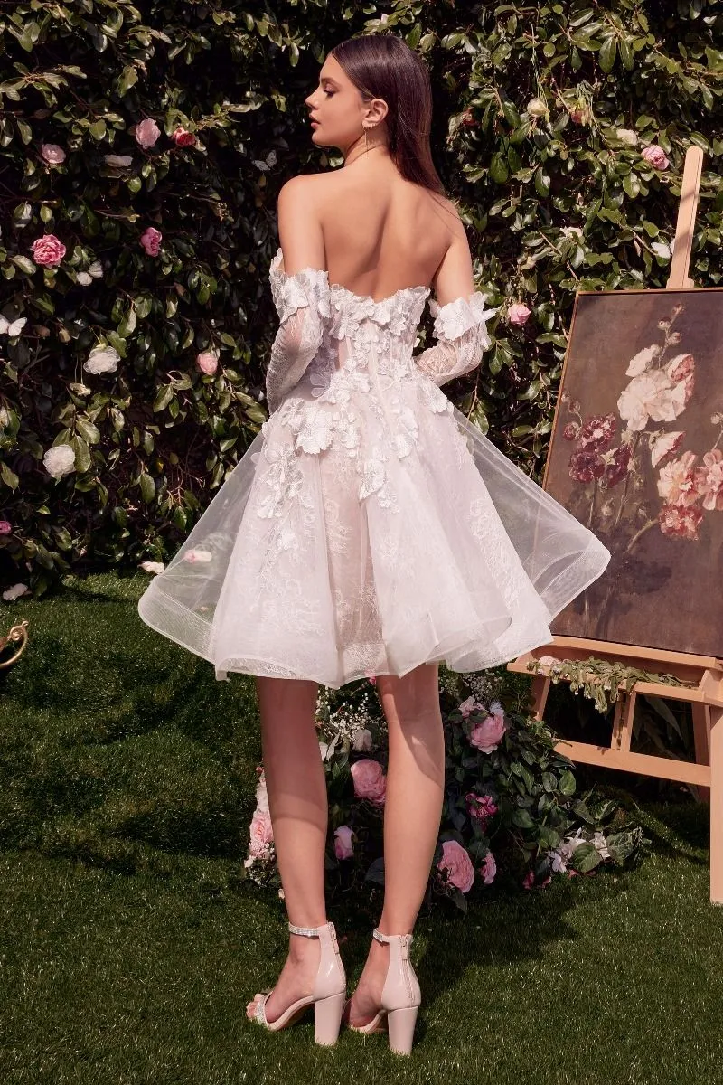 Short Floral Appliqued Bridal Party Dress