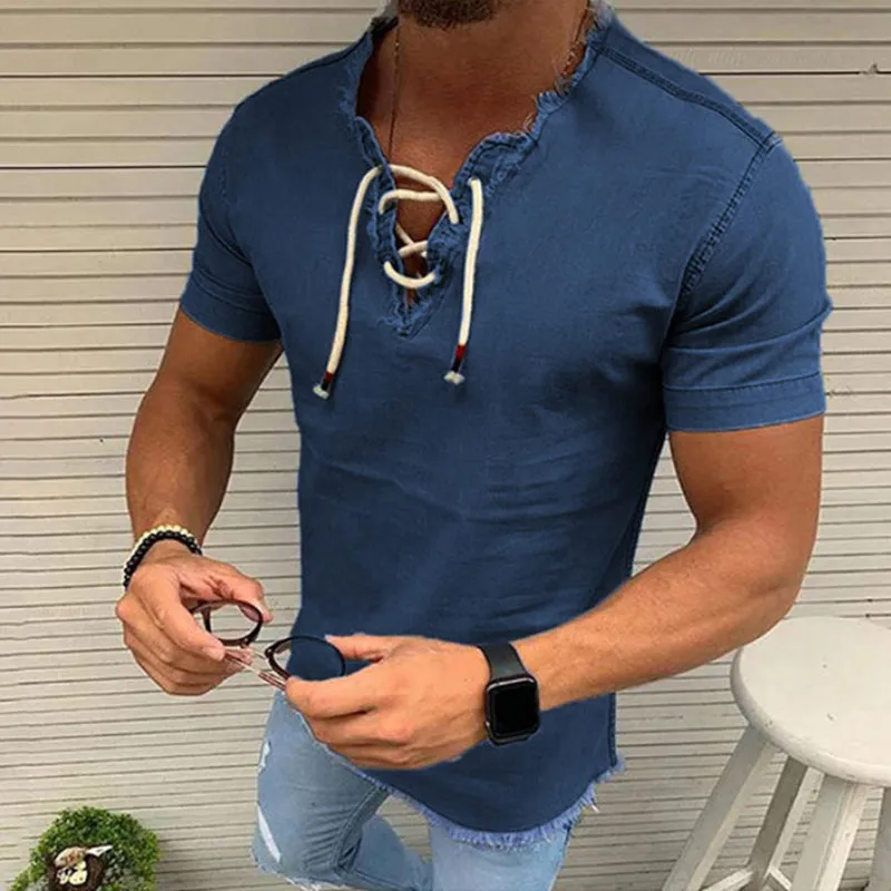 Stretch denim shirt with laces - men's