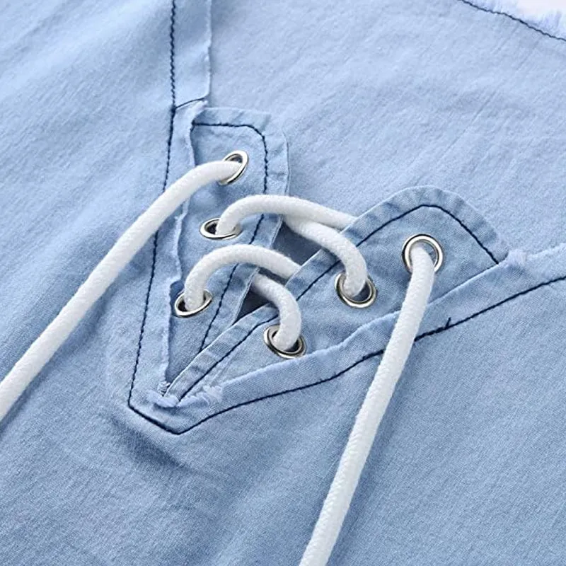Stretch denim shirt with laces - men's