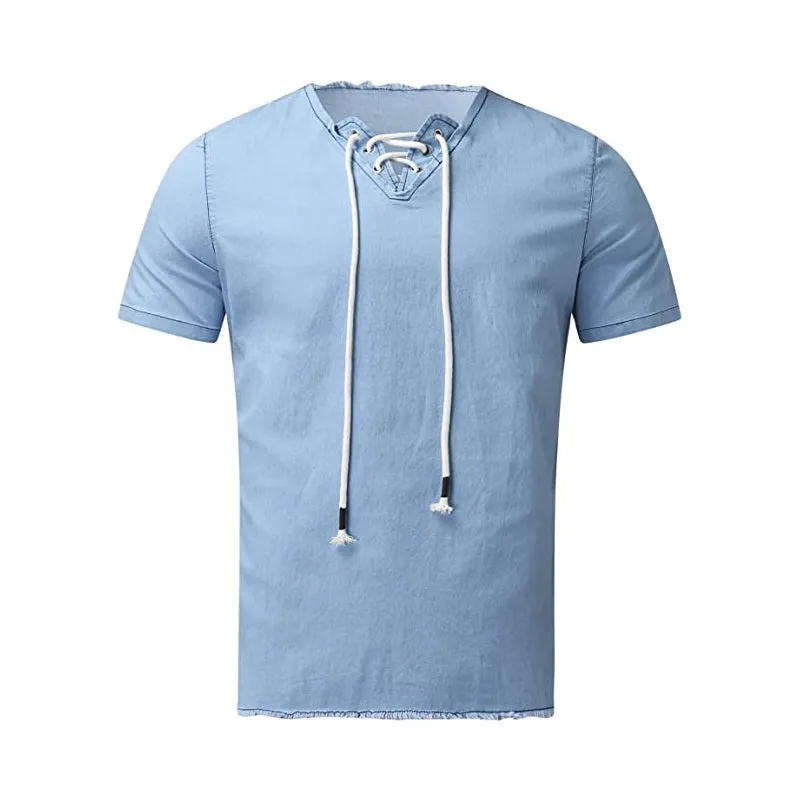 Stretch denim shirt with laces - men's