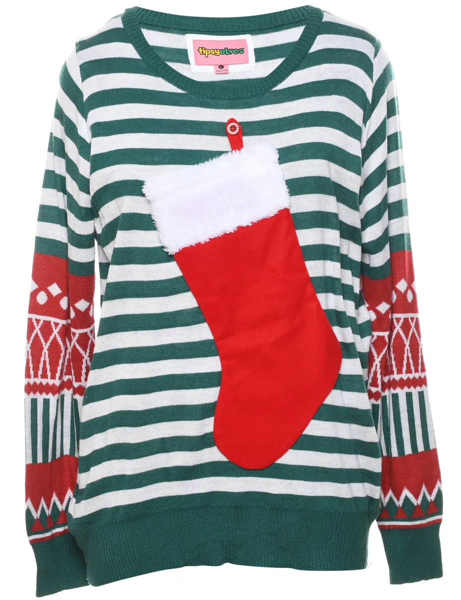 Striped Christmas Jumper - L