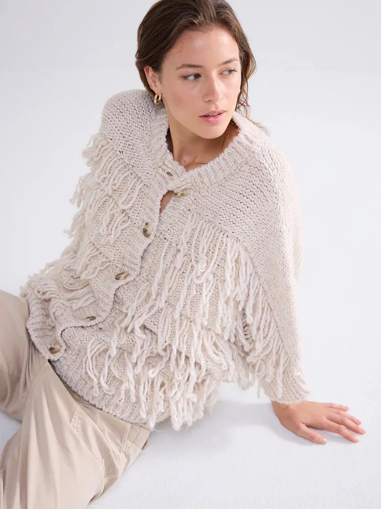 Summum Fringe Knit Cardigan Ivory