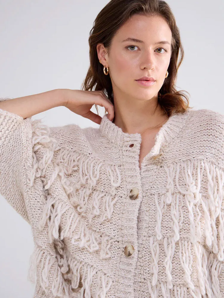 Summum Fringe Knit Cardigan Ivory