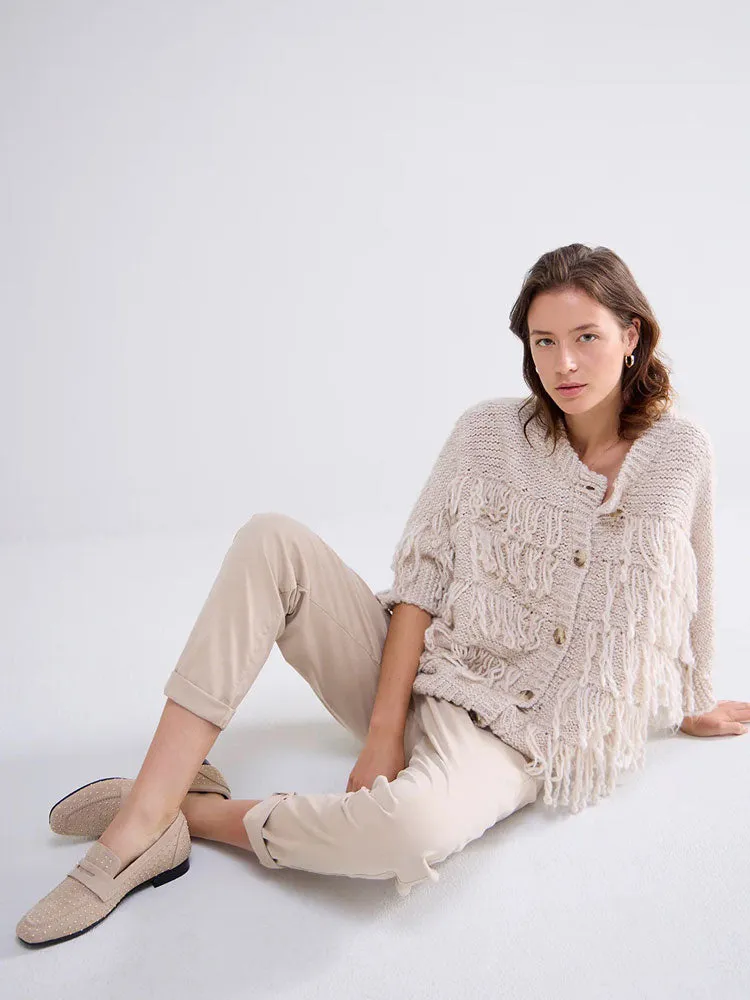 Summum Fringe Knit Cardigan Ivory