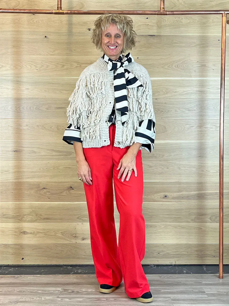 Summum Fringe Knit Cardigan Ivory