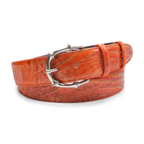 Tangerine Mock Caiman Bamboo Prong Belt