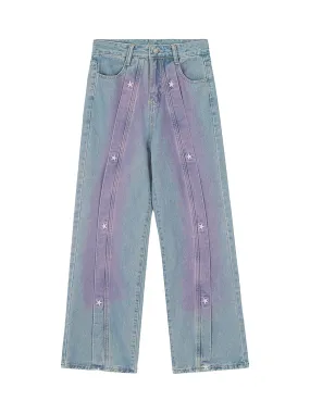 Thesupermade American Retro Spray-painted Star Embroidered Jeans