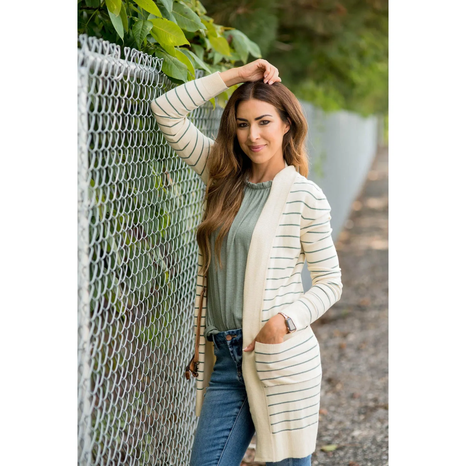 Thin Striped Cardigan-Cream