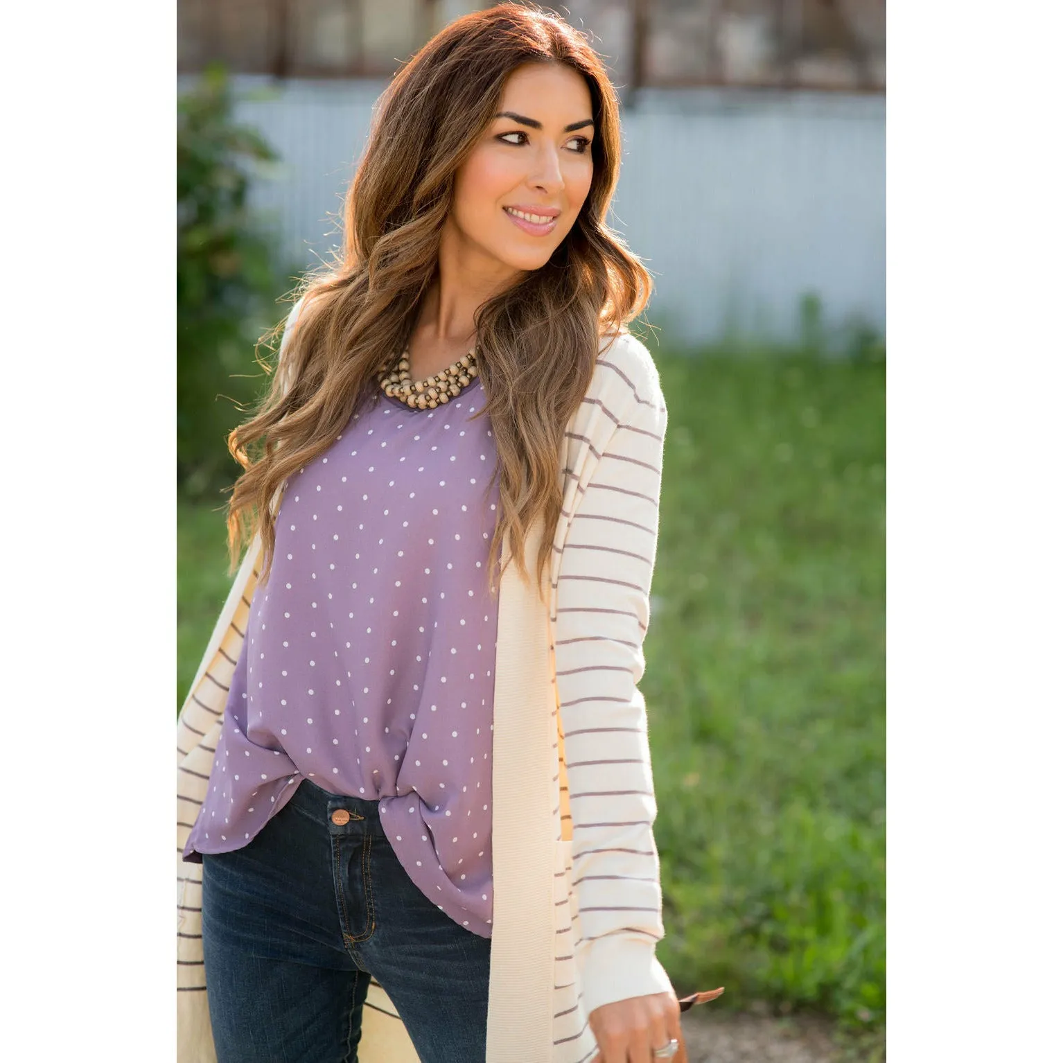 Thin Striped Cardigan-Cream