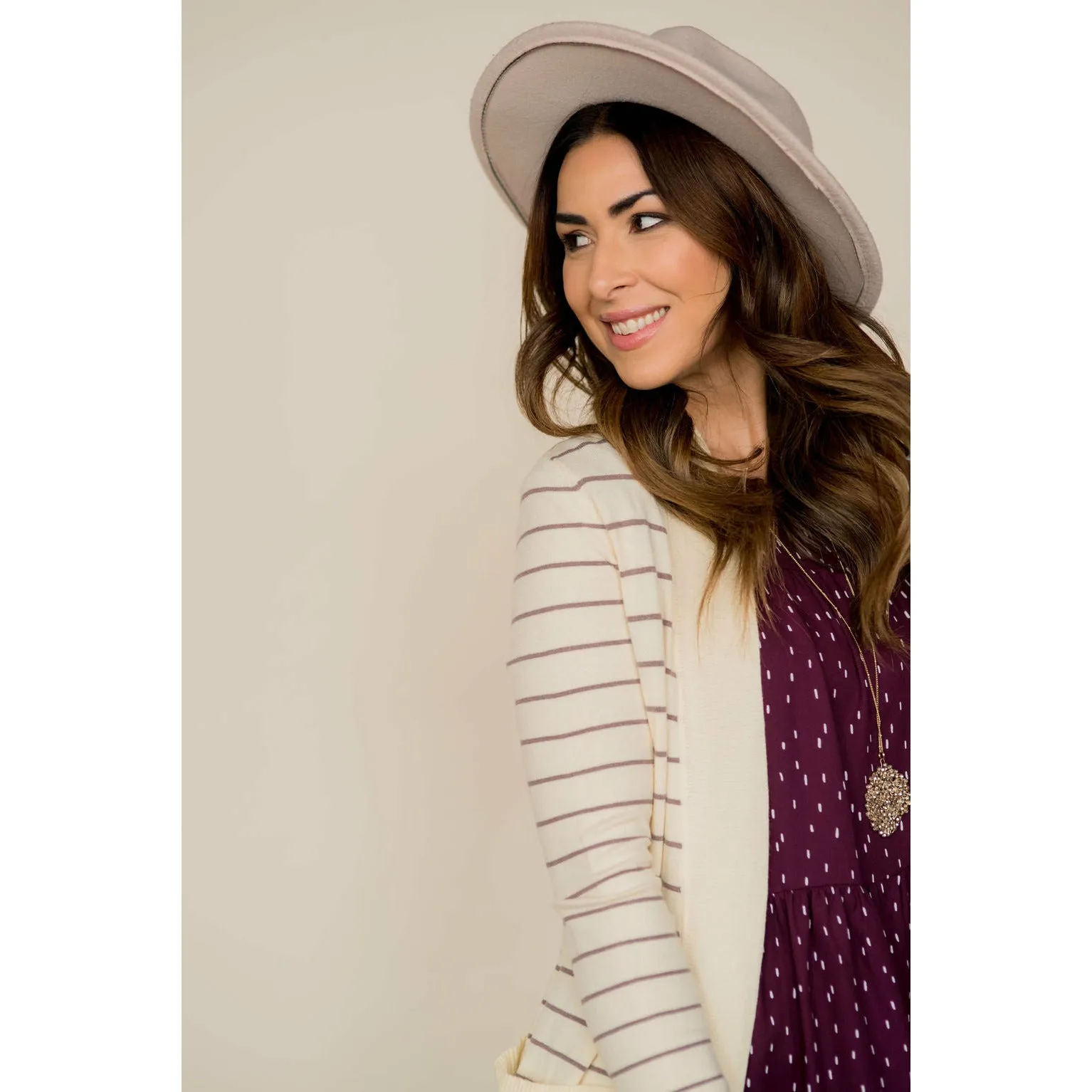 Thin Striped Cardigan-Cream