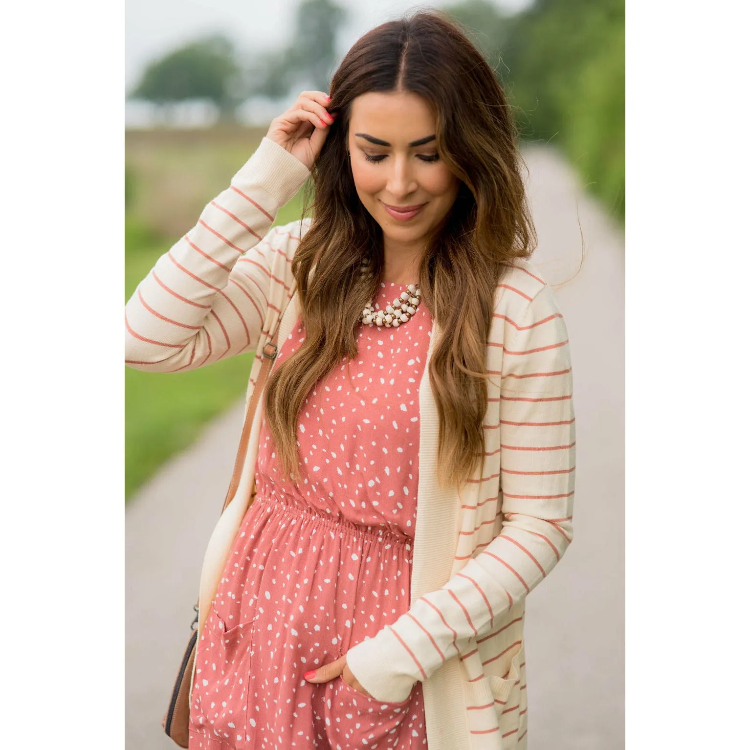 Thin Striped Cardigan-Cream