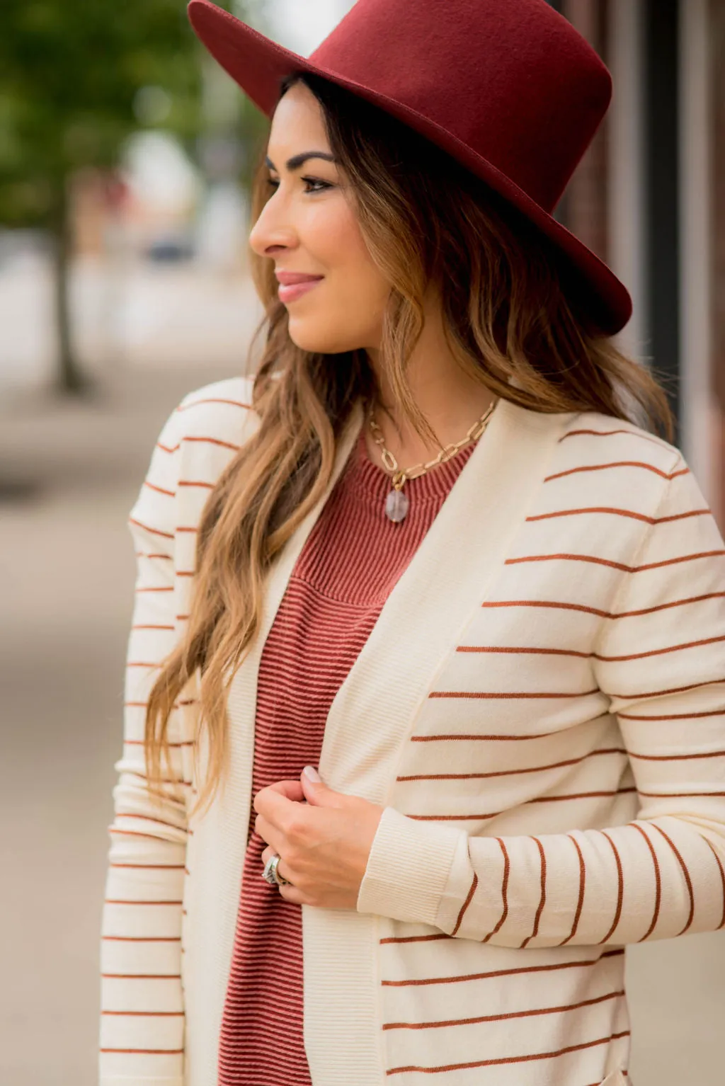 Thin Striped Cardigan-Cream