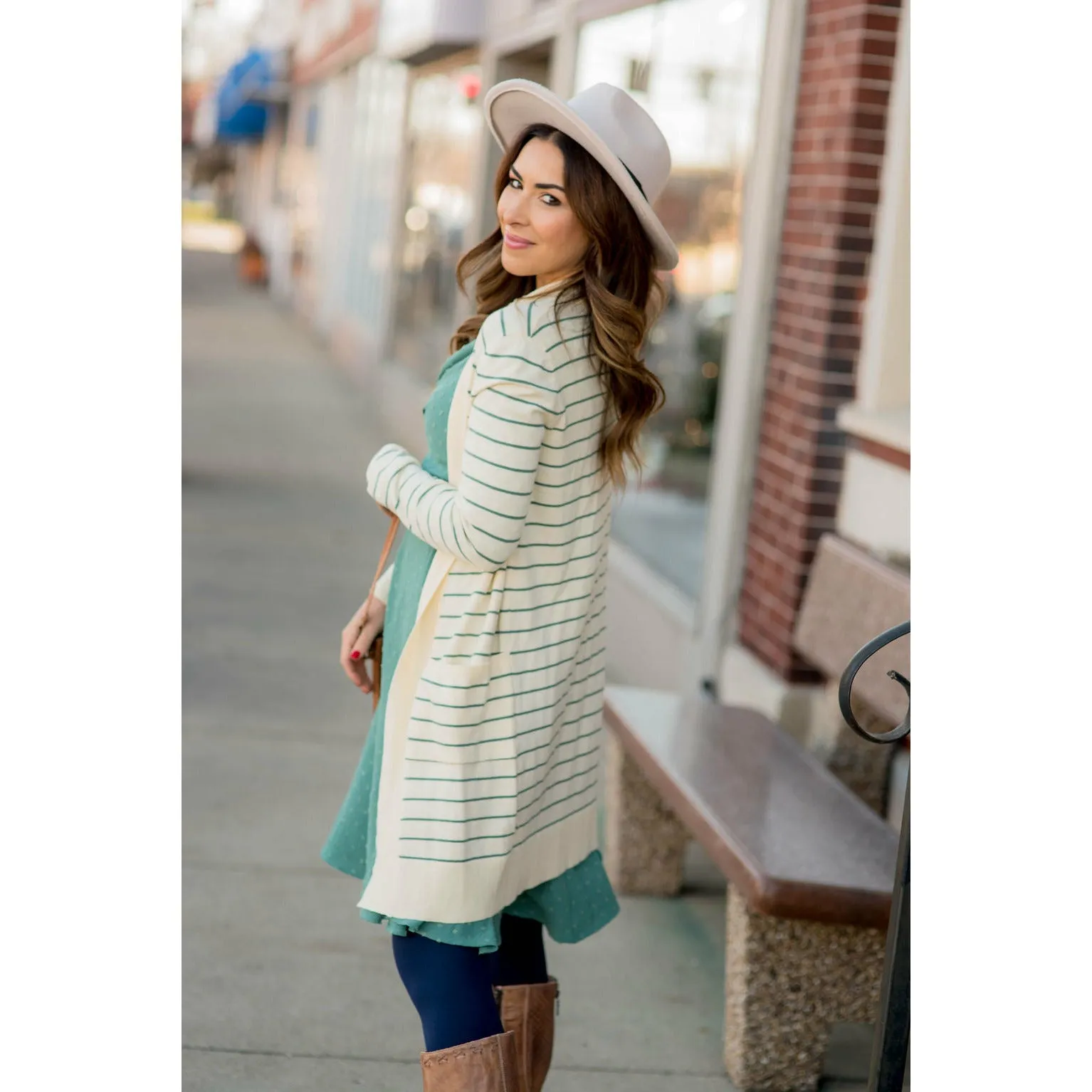 Thin Striped Cardigan-Cream
