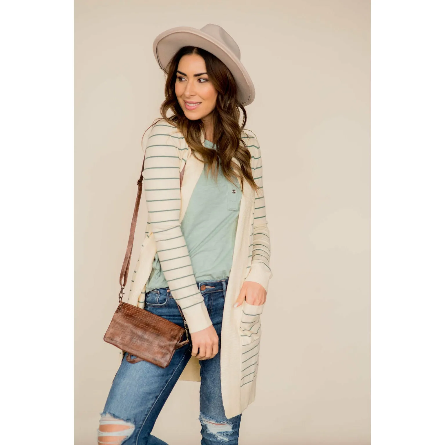 Thin Striped Cardigan-Cream