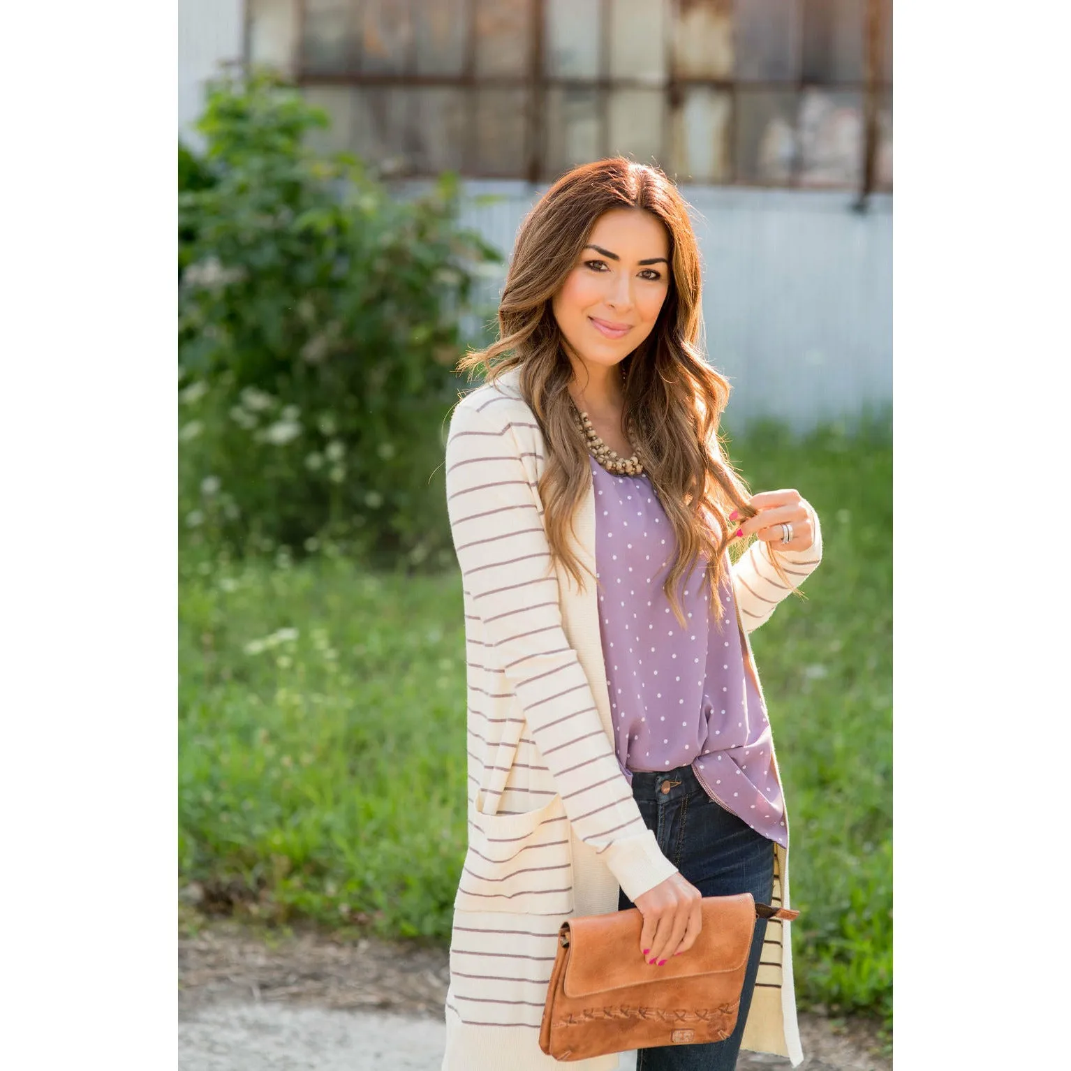 Thin Striped Cardigan-Cream