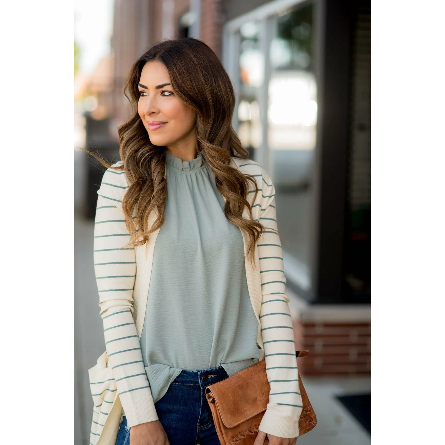 Thin Striped Cardigan-Cream